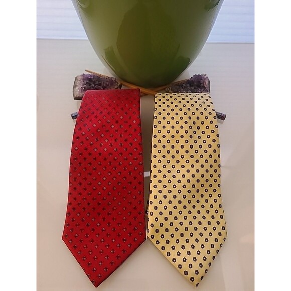 Lot of 2 Christian Dior 100% Silk Tie Geometric Pattern Paris NY Vtg Repp - Picture 1 of 11